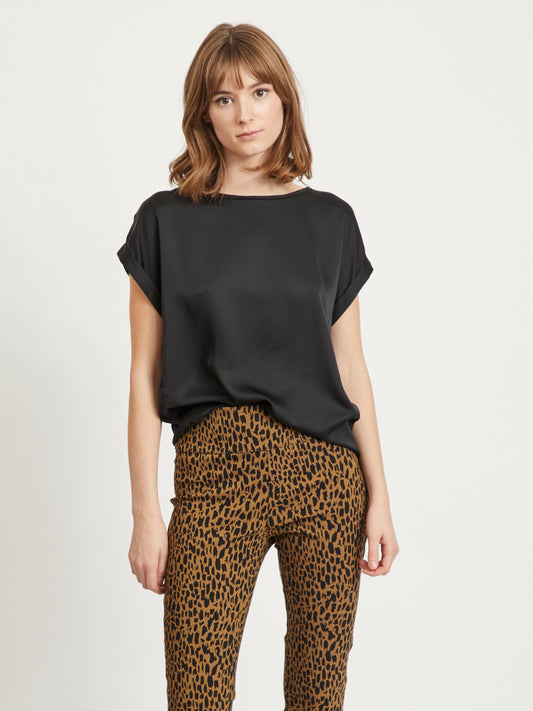 VIELLETTE S/S Satin Top - black